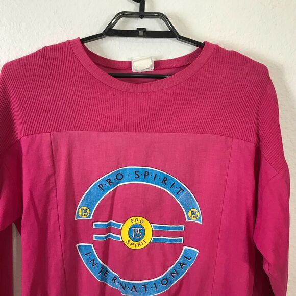 Vintage 80s Pro Spirit Shirt Size M/L Pink Long Sleeve Cotton Blend Logo - Picture 7 of 10